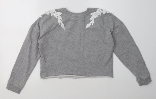 Miss Selfridge Womens Grey Floral Polyester Pullover Sweatshirt Size 10 Pullover