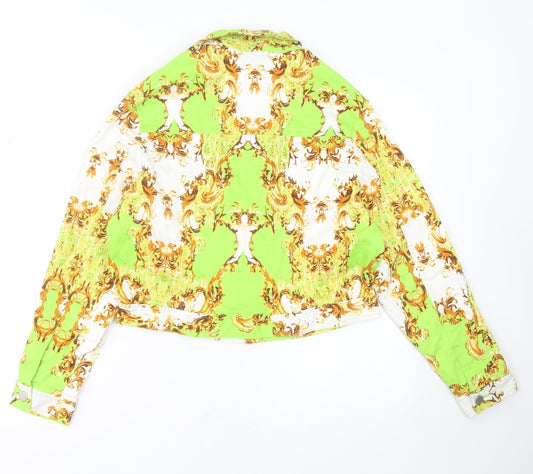 Elli White Womens Green Geometric Jacket Size L Button
