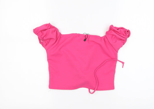 PRETTYLITTLETHING Womens Pink Polyester Cropped Blouse Size 10 V-Neck