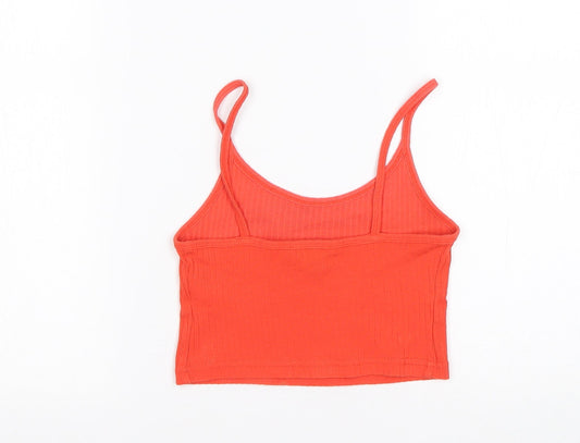 Topshop Womens Orange Cotton Cropped Tank Size 4 Round Neck