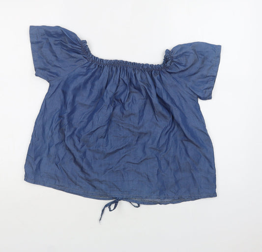 Preworn Womens Blue Lyocell Basic Blouse Size M Off the Shoulder