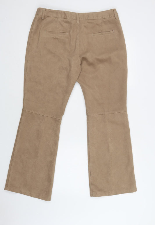 m&s Womens Beige Polyester Trousers Size 16 L30 in Regular Hook & Loop