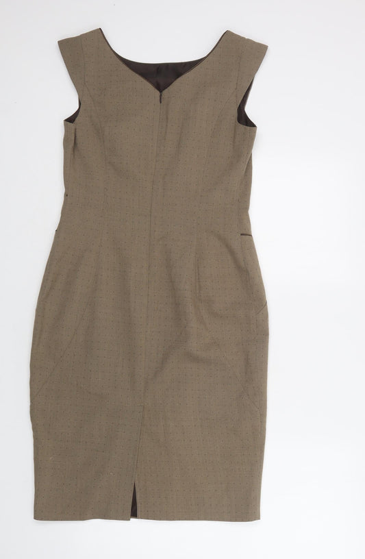 NEXT Womens Beige Polka Dot Polyester Pencil Dress Size 10 Round Neck Zip
