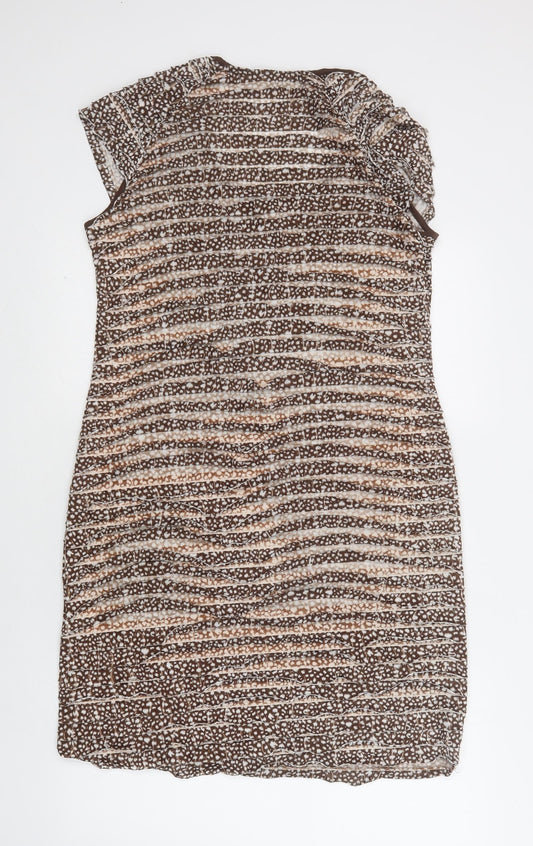 Matalan Womens Brown Animal Print Polyester A-Line Size 16 Round Neck