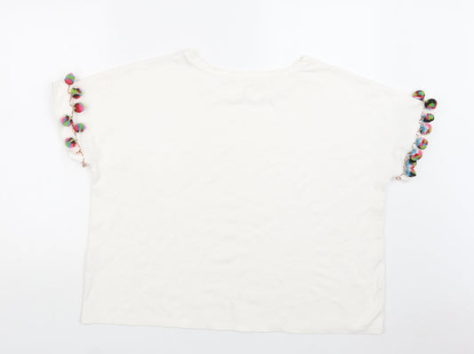 Jane and Delancey Womens White Viscose Basic Blouse Size L Crew Neck