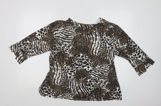 Rogers+ Rogers Womens Brown Animal Print Viscose Basic Blouse Size 8 V-Neck