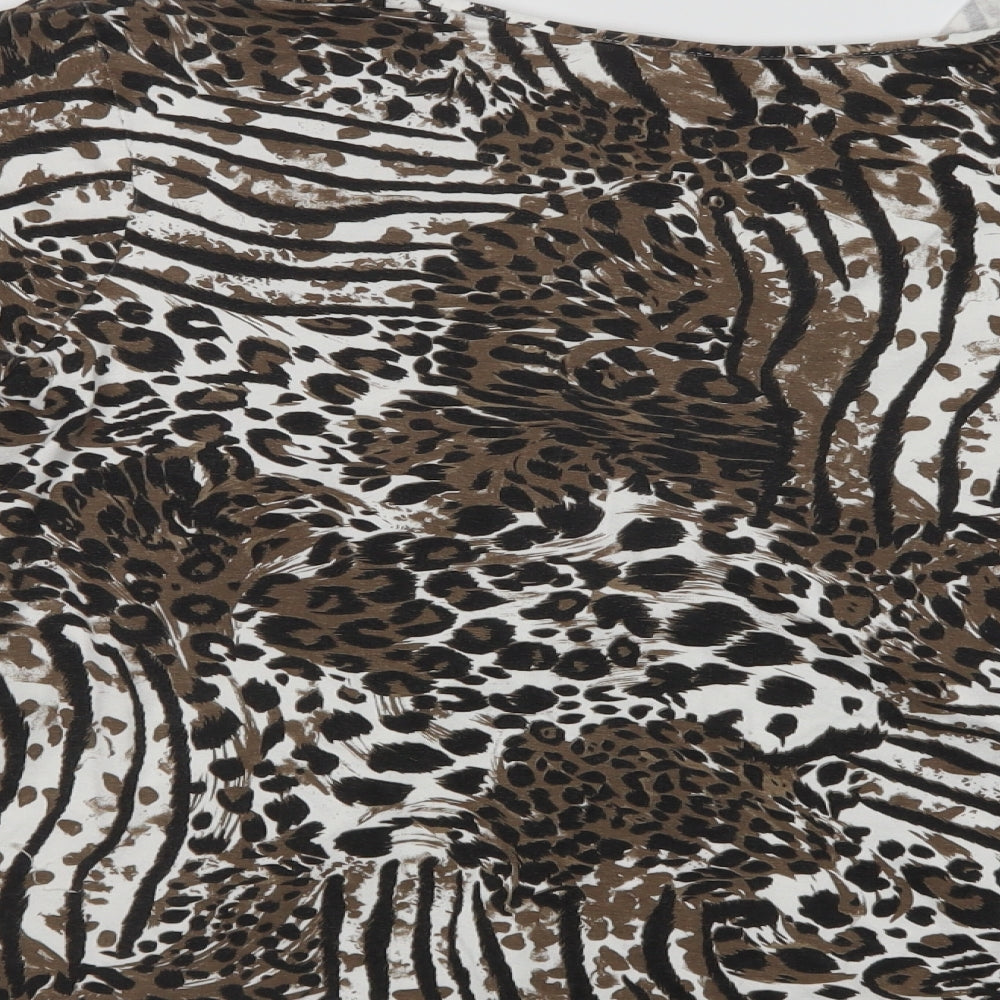 Rogers+ Rogers Womens Brown Animal Print Viscose Basic Blouse Size 8 V-Neck