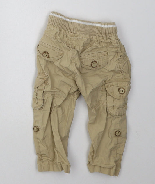 Mothercare Boys Beige Cotton Cargo Trousers Size 3-6 Months Tie