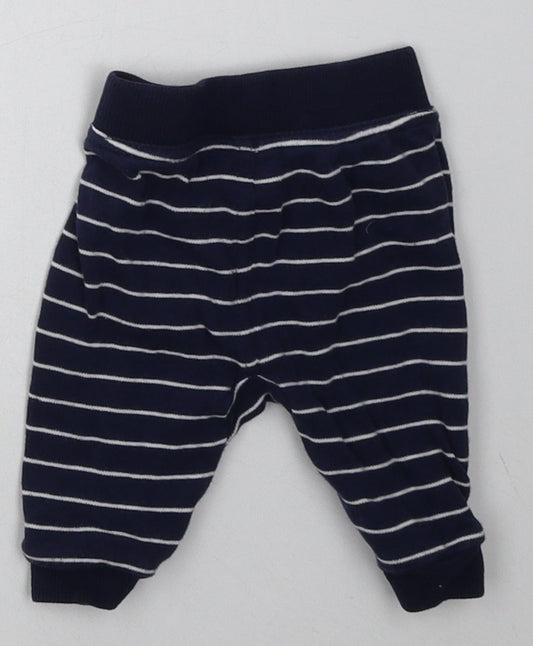 George Boys Blue Striped Cotton Sweatpants Trousers Size 0-3 Months Tie