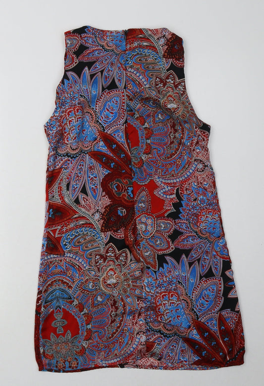 Glamorous Womens Red Geometric Polyester A-Line Size 6 Crew Neck Zip