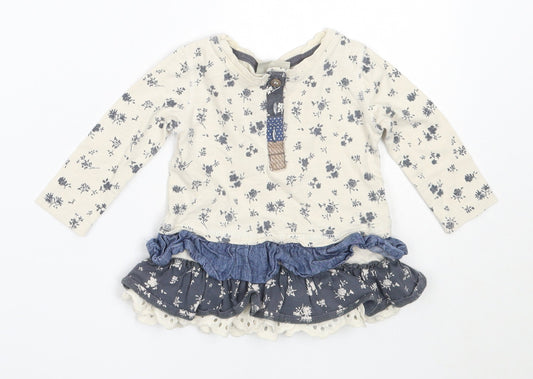 NEXT Girls Ivory Floral Cotton Fit & Flare Size 3-6 Months Round Neck