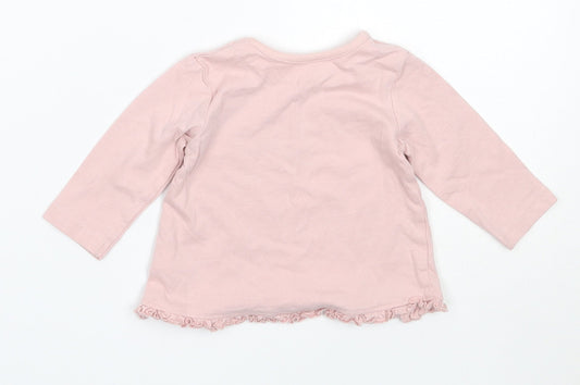George Girls Pink Cotton Basic T-Shirt Size 3-6 Months Round Neck