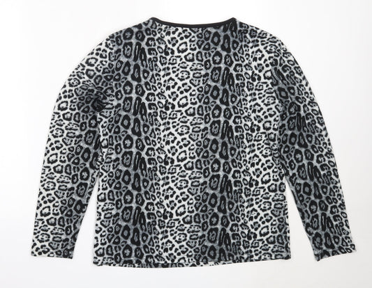 Paramour Womens Grey V-Neck Animal Print Polyester Pullover Jumper Size M
