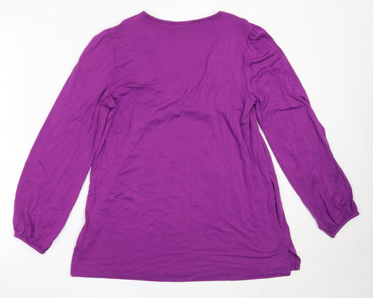 Daxon Womens Purple Viscose Basic Blouse Size 42 Round Neck