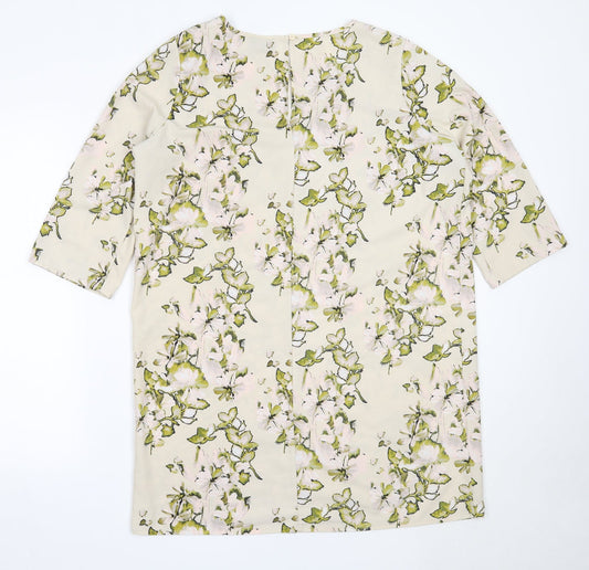 VILA Womens Ivory Floral Polyester Tunic Blouse Size M Round Neck