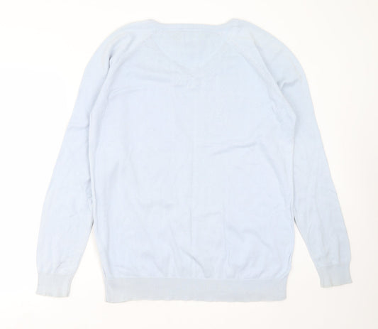 Urban Vintage Mens Blue V-Neck Cotton Pullover Jumper Size XL