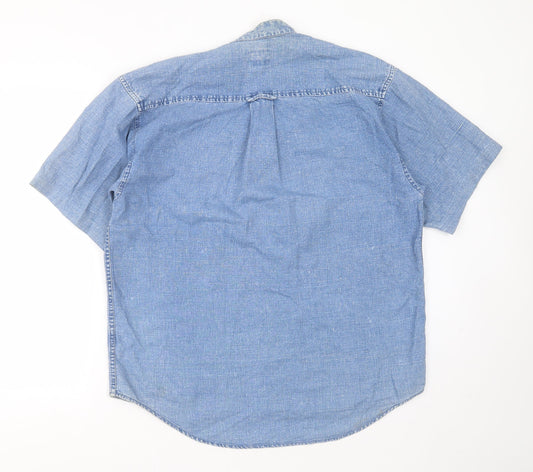 The Trader Jeans Company Mens Blue Cotton Button-Up Size S Round Neck Button