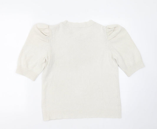 NEXT Womens Ivory Round Neck Cotton Pullover Jumper Size 10