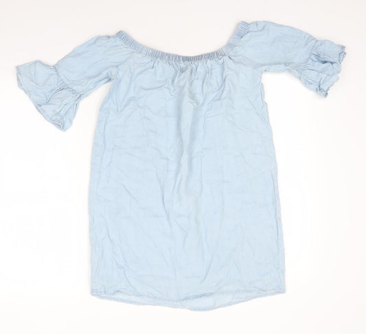 New Look Womens Blue Lyocell Shirt Dress Size 6 Off the Shoulder