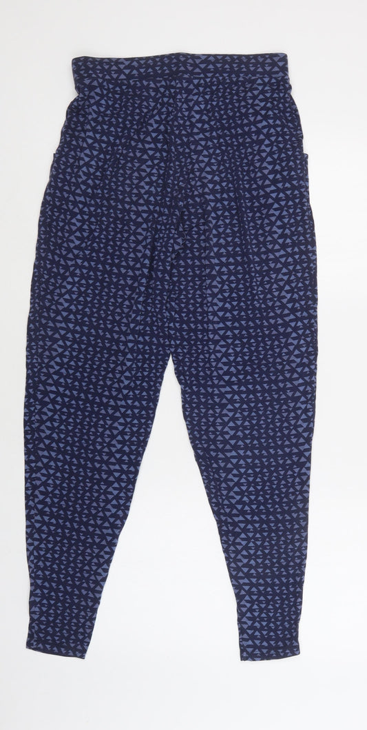 NEXT Womens Blue Geometric Viscose Trousers Size 8 L30 in Regular
