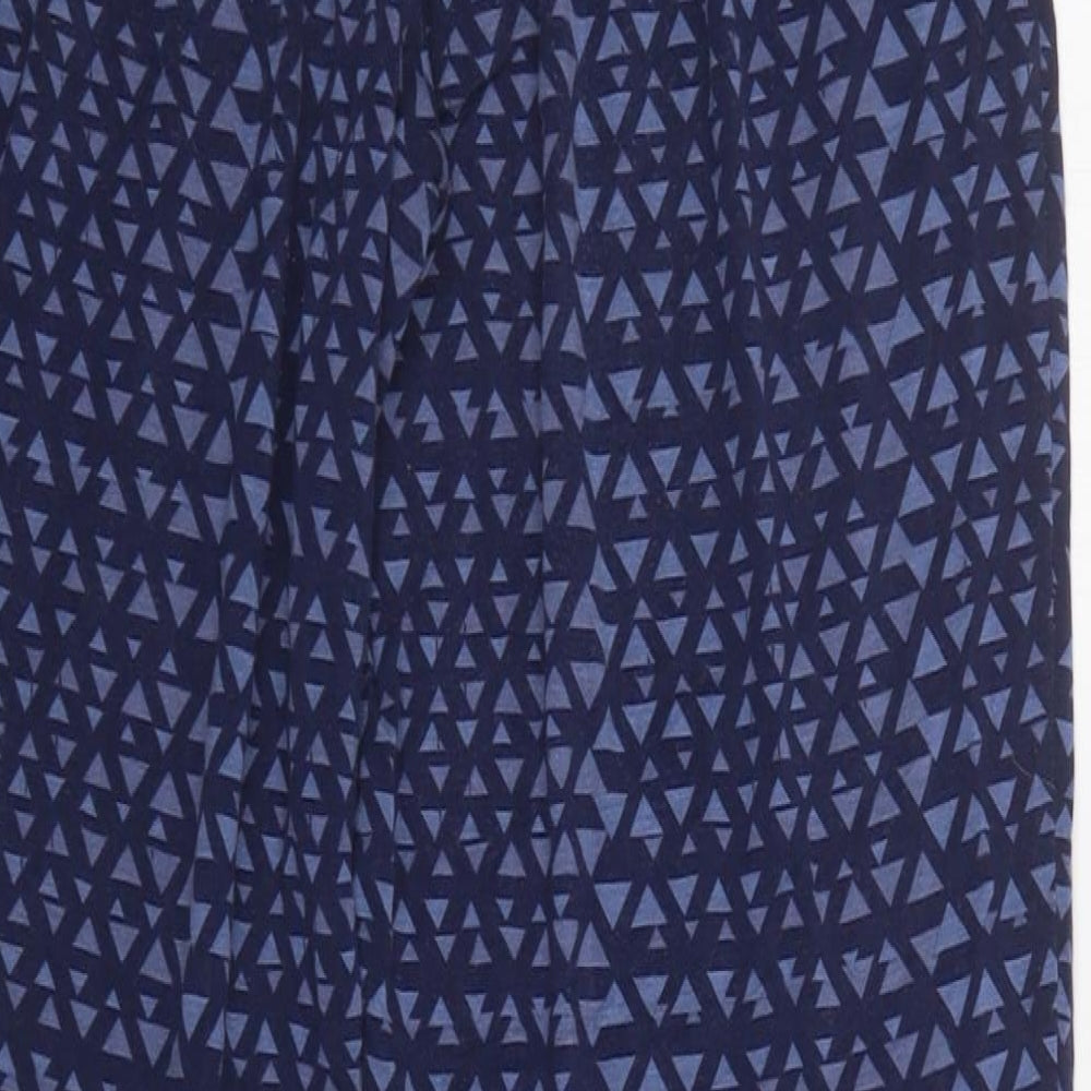 NEXT Womens Blue Geometric Viscose Trousers Size 8 L30 in Regular