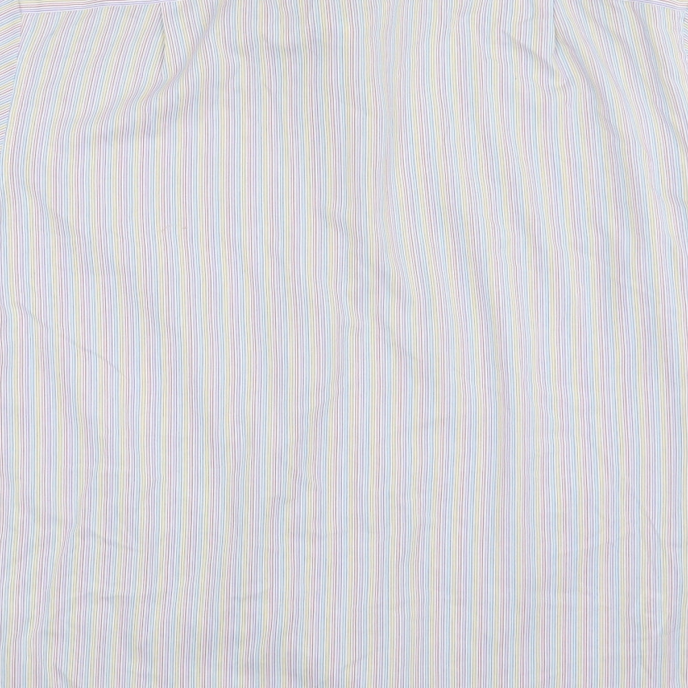 M&S Mens Multicoloured Striped Cotton Button-Up Size 16 Collared Button