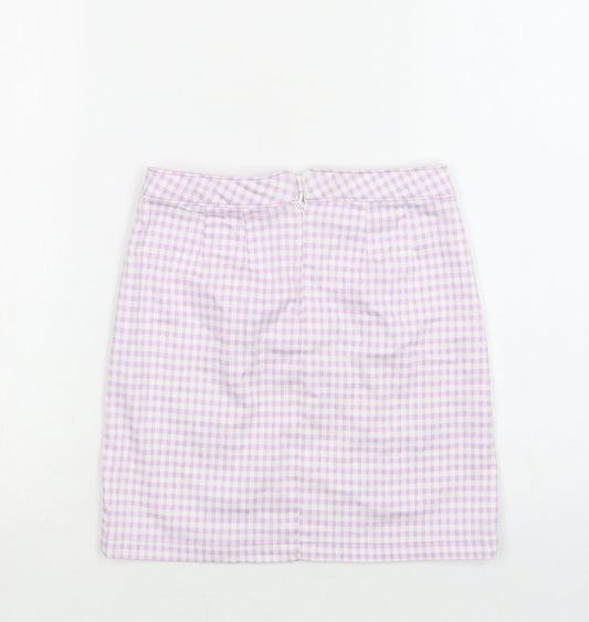 George Girls Purple Gingham Cotton A-Line Skirt Size 10-11 Years Regular Zip