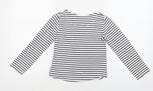 John Lewis Girls White Striped Cotton Basic Blouse Size 8 Years Crew Neck