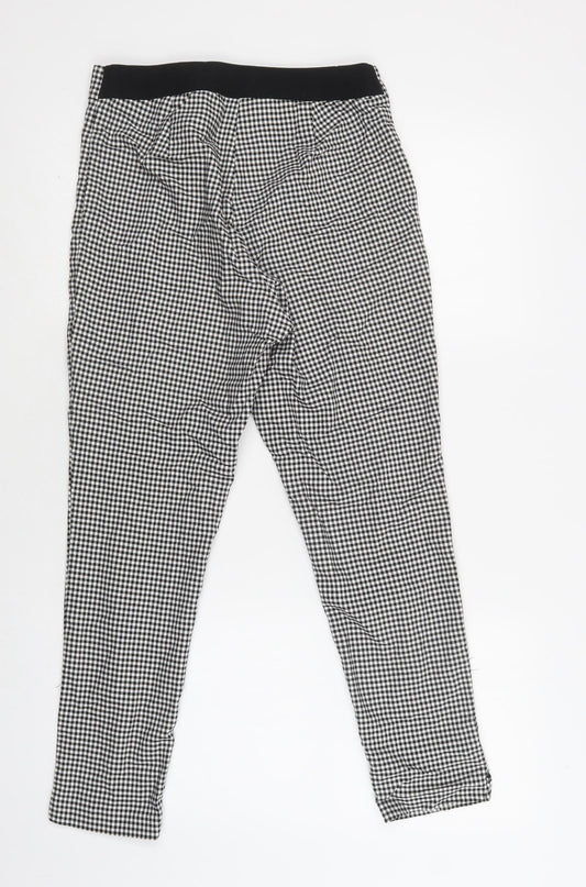 Preworn Womens Grey Check Cotton Trousers Size 10 L27 in Regular Snap