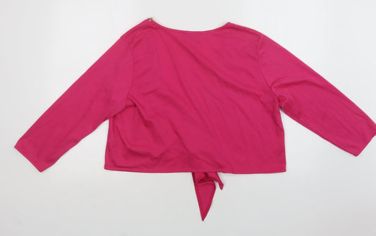 Nightingales Womens Pink Polyester Cropped Blouse Size 16 V-Neck