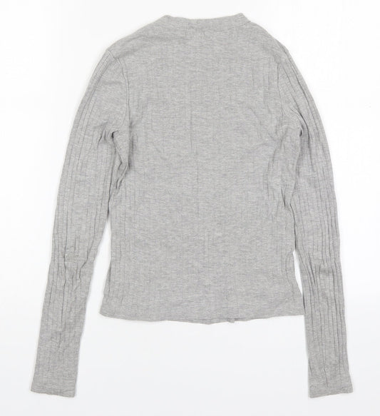 River Island Womens Grey Cotton Basic T-Shirt Size 6 Round Neck