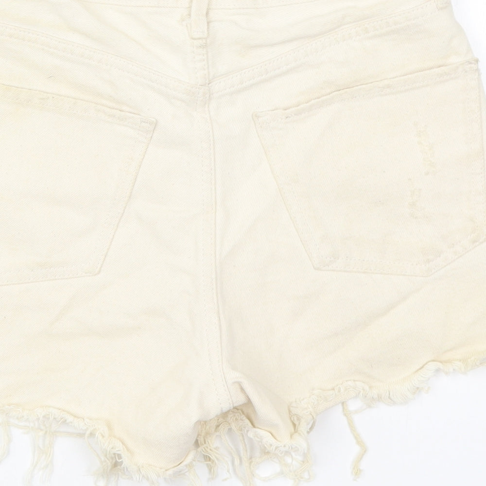 MNG Womens Beige Cotton Cut-Off Shorts Size 6 Regular Button