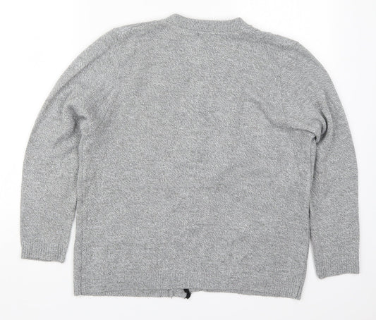 Glimpse Womens Grey Round Neck Acrylic Cardigan Jumper Size S