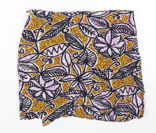 Zara Womens Multicoloured Geometric Viscose Mini Skirt Size S Zip - Leaf Flower Print