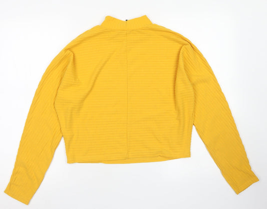 New Look Womens Yellow Polyester Cropped T-Shirt Size 8 Mock Neck
