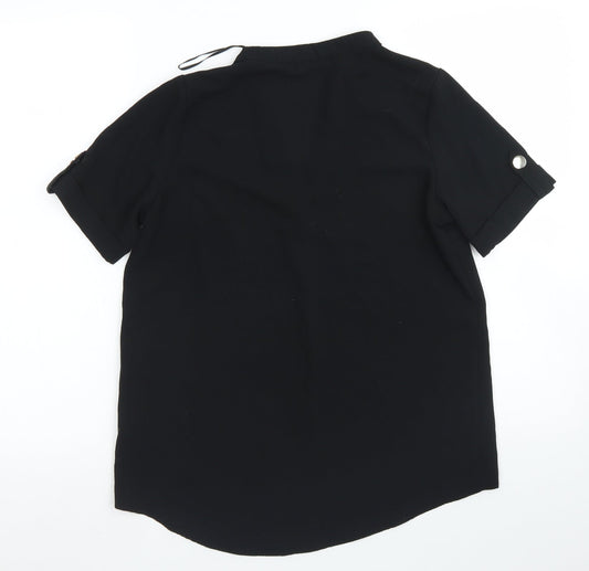 Select Womens Black Polyester Basic Blouse Size 8 Round Neck