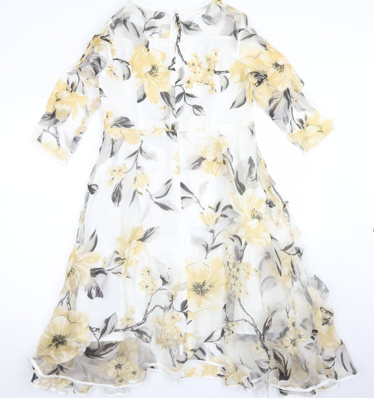 HX Womens Clear Floral Polyester Fit & Flare Size L Round Neck Zip