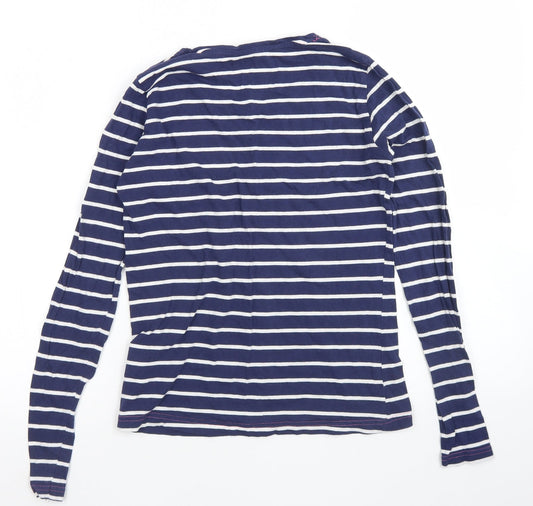 Follow that Dream Womens Blue Striped Cotton Basic T-Shirt Size 8 Crew Neck