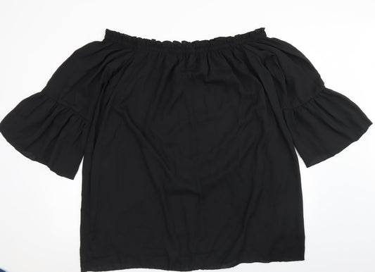 Zanzea Womens Black Polyester Basic Blouse Size 3XL Off the Shoulder - Bell Sleeve