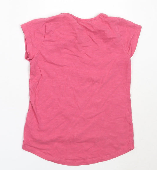 Matalan Girls Pink Cotton Basic T-Shirt Size 7 Years Round Neck