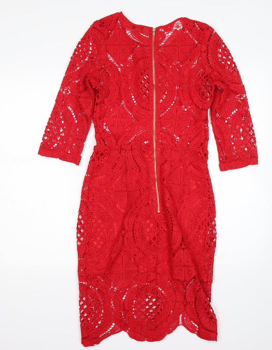 Missy Empire Womens Red Polyester Pencil Dress Size 8 Round Neck