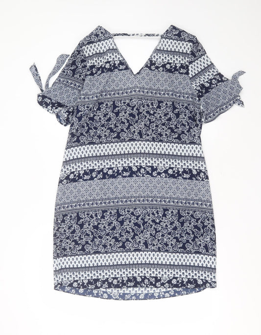 Peacocks Womens Blue Floral Polyester Shift Size 12 V-Neck