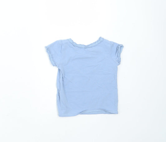 H&M Girls Blue Cotton Basic T-Shirt Size 6-9 Months Round Neck