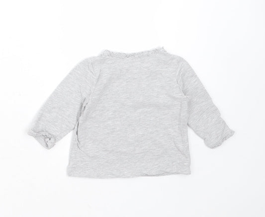 H&M Girls Grey Cotton Basic T-Shirt Size 3-6 Months Round Neck