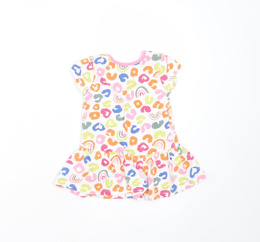 Mini Club Girls Multicoloured Geometric Cotton T-Shirt Dress Size 9-12 Months Round Neck