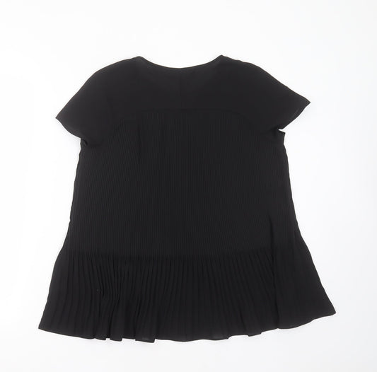 Dorothy Perkins Womens Black Striped Polyester Basic Blouse Size 12 Round Neck - pleated