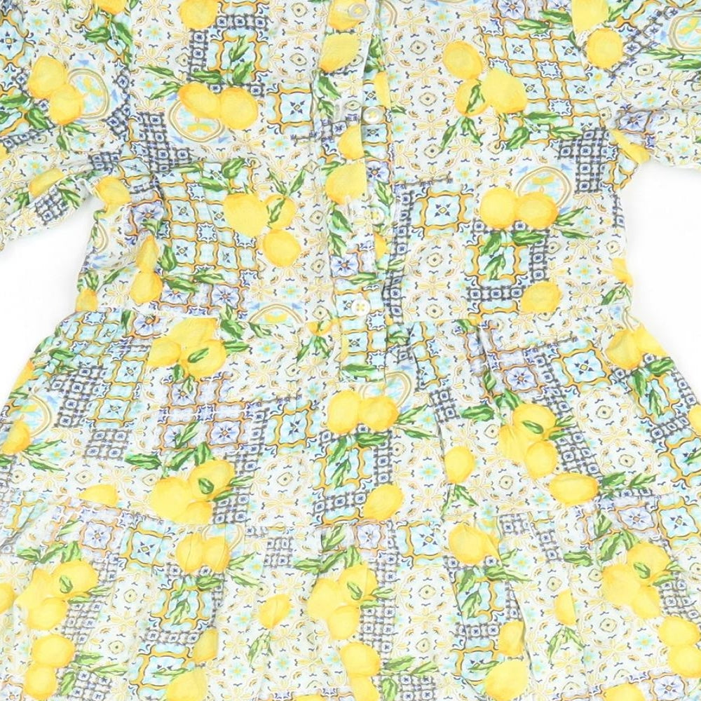 Primark Baby Yellow Floral Viscose A-Line Size 18-24 Months Round Neck