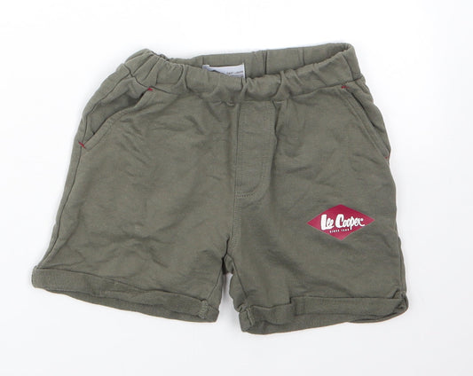 Lee Cooper Boys Green 100% Cotton Sweat Shorts Size 4 Years Regular