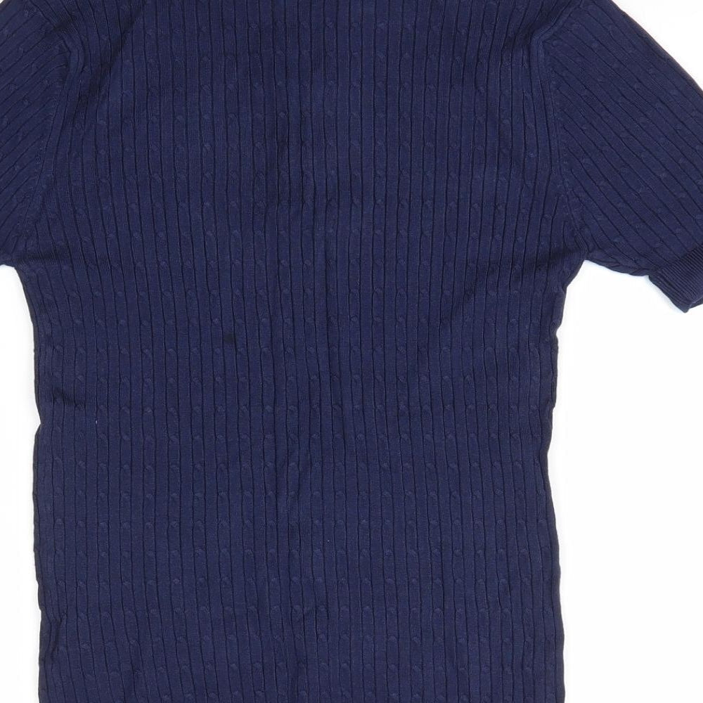 Boohoo MAN Mens Blue Collared Viscose Pullover Jumper Size S