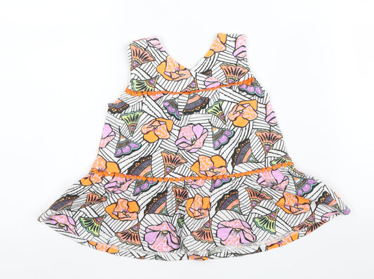 NEXT Girls Pink Floral Cotton A-Line Size 6-9 Months V-Neck